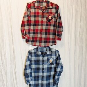 Carhartt Flannel Shirts Boys Bundle of 2 No Size Tag *See Measurements Sz 7-8*